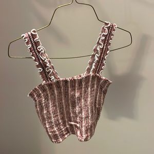 Pink and White frilly tank top - Size S